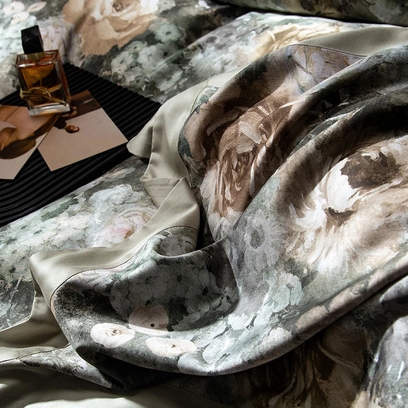 Afralia™ Vintage Flowers Bedding Set - Soft Silky Lyocell Cotton, Oil Painting Style
