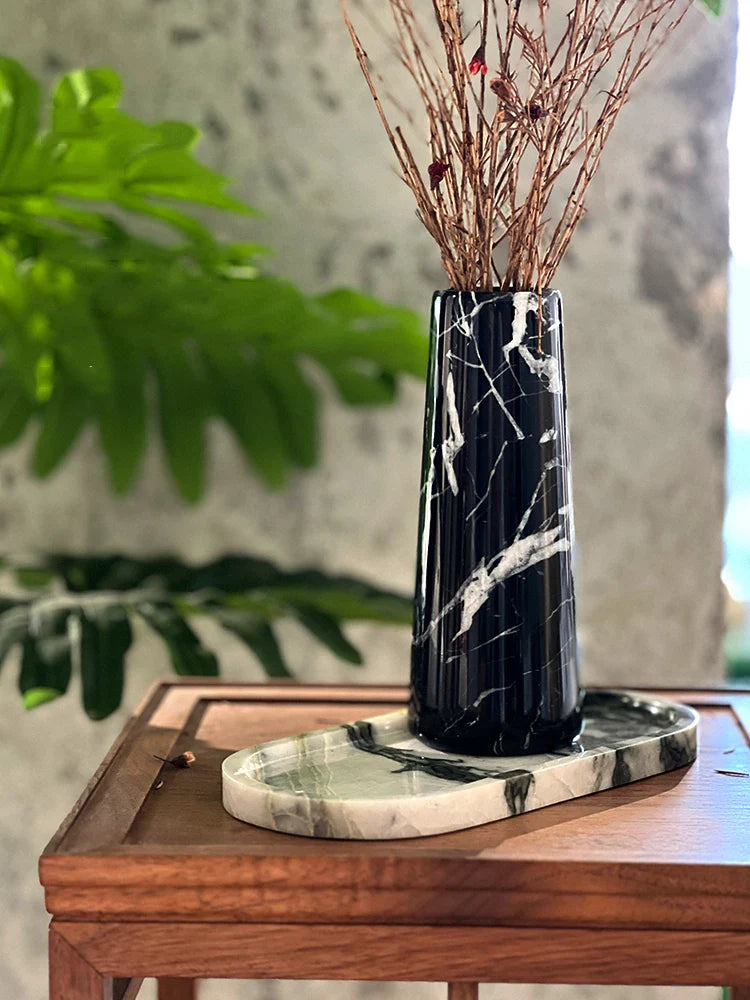Afralia™ Noir Grand Antique Marble Vase for Modern Home Décor