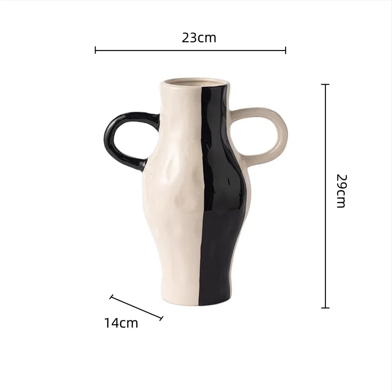 Afralia™ Geometric Check Pattern Ceramic Vase with Handle for Home Decoration