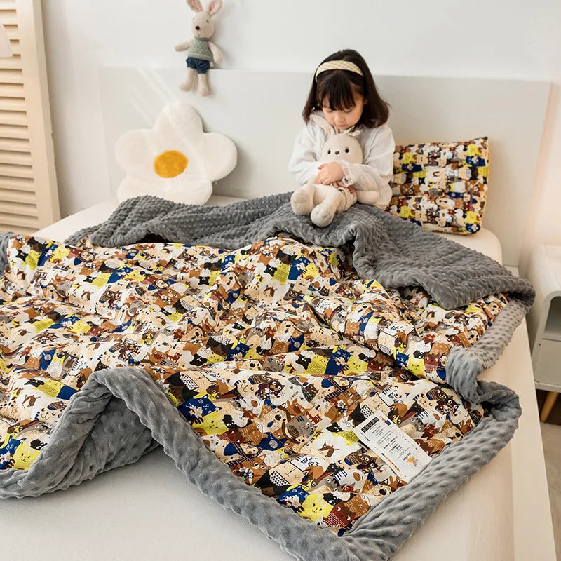 Afralia™ Cotton Floral Double Quilt | Retro Soothe Doudou Bedding Blanket