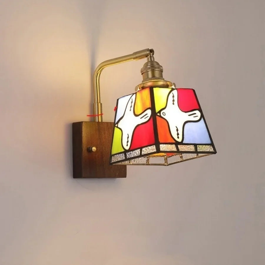 Afralia™ Tiffany Colored Glass LED Wall Light: Rotatable Design, Copper Finish