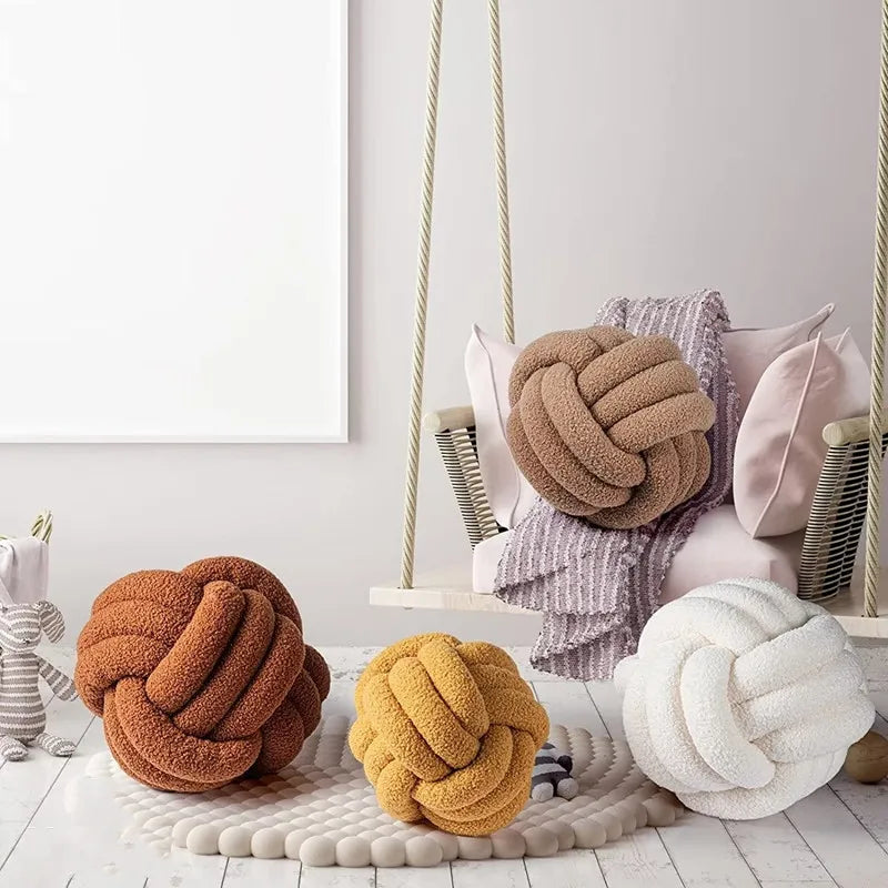 Afralia™ Boucle Knotted Circle Soft Pillows - Home Decorative Round Ball Throw Plush Pillows