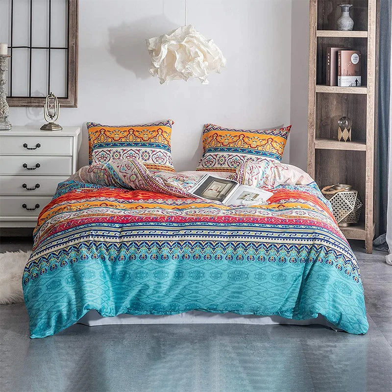 Afralia™ Boho Chic Stripe Bedding Set with Pillowcase - Ultra-Soft Microfiber Quilt Cover