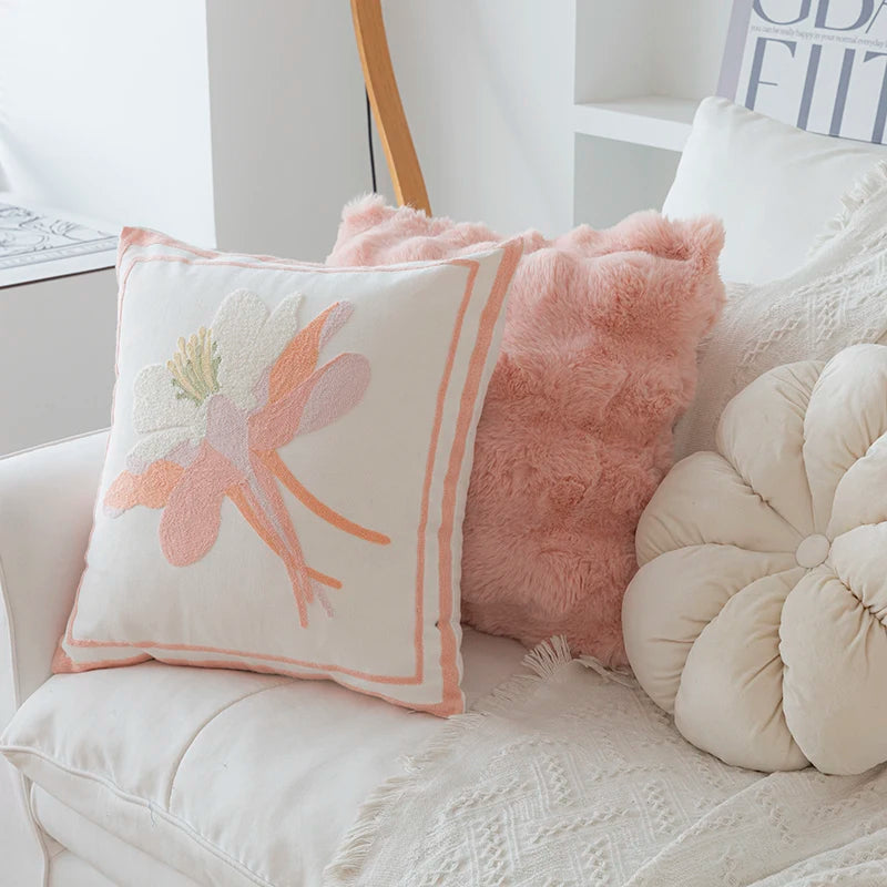 Afralia™ Pink Flower Embroidery Pillow Cover - 45x45cm