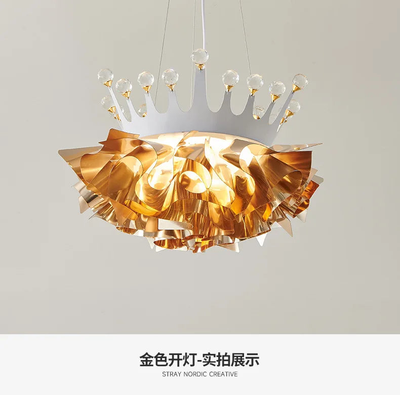 Afralia™ Luxury Golden Acrylic Crown Pendant LED Chandelier for Modern Living Room