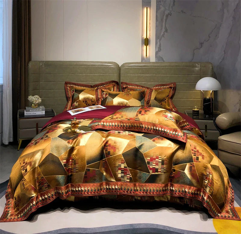 Afralia™ Luxury Brocade Jacquard & Egyptian Cotton Embroidery Bedding Set - Quilt Cover, Sheet, Bedspread & Shams