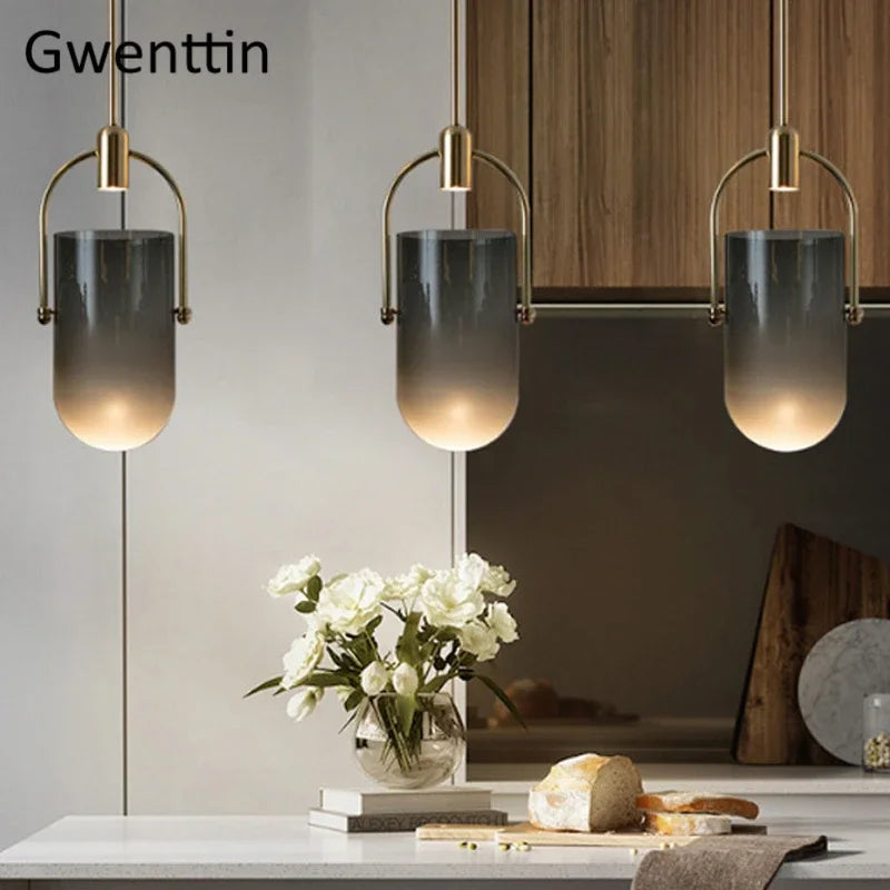 Afralia™ Bucket Glass Pendant Lamp LED Modern Hanging Lights for Dining Room Kitchen Home Décor