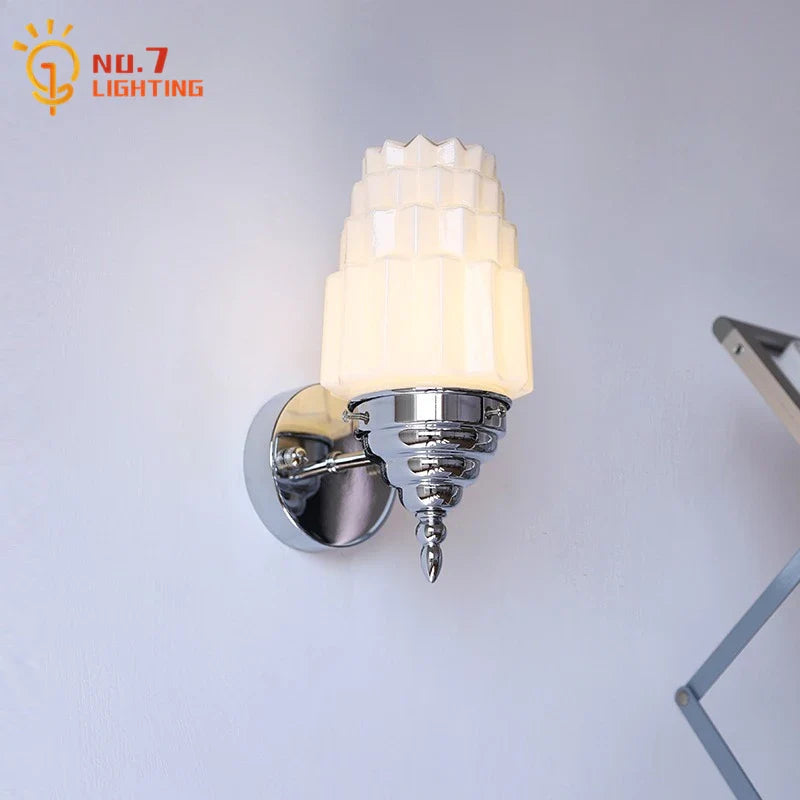 Afralia™ Cream Glass LED Wall Lamp Iron Art Chrome/Gold Living Room Bedroom Background