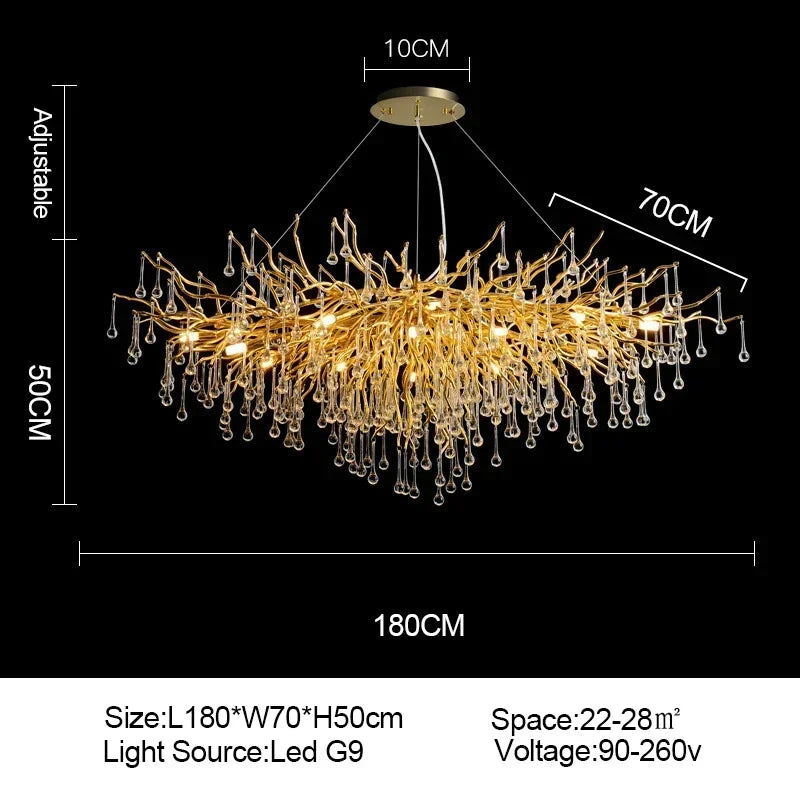 Afralia™ Branch-shaped Golden Crystal Chandelier for Villa Bedroom and Living Room