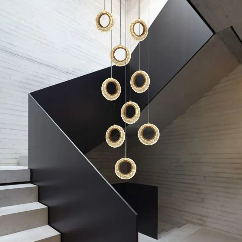 Afralia™ Crystal Ring LED Chandelier: Modern Gold Kitchen Lighting for Staircase, Simple Indoor Hanging Lamp