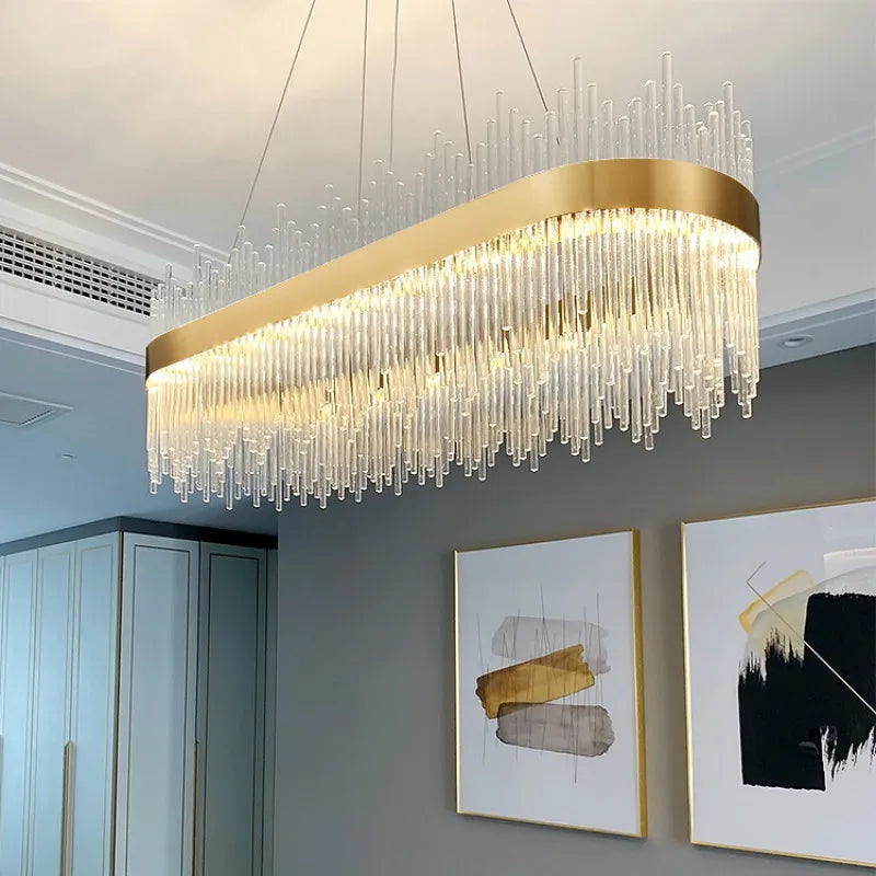 Afralia™ Modern Luxury Glass LED Chandelier Dining Room Dimmable Pendant Lamp