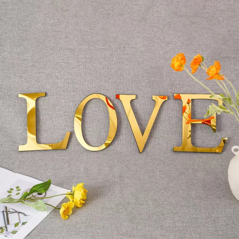 Afralia™ 20cm Gold/Silver 3D Mirror Letters Wall Stickers For Home Decor