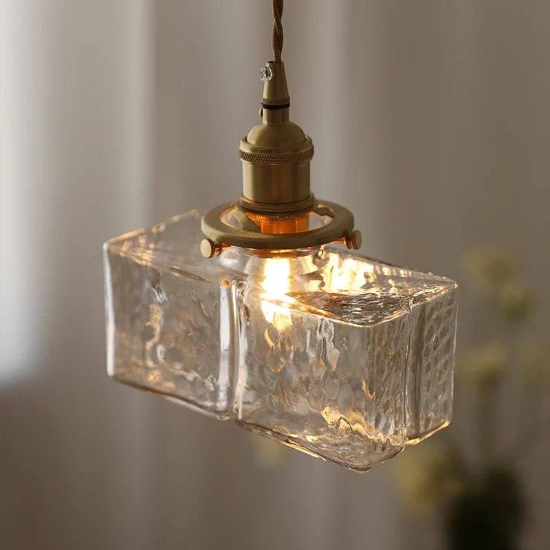 Afralia™ Retro Glass Bedside Pendant Light - Small Copper Hanging Lamp for Home Décor