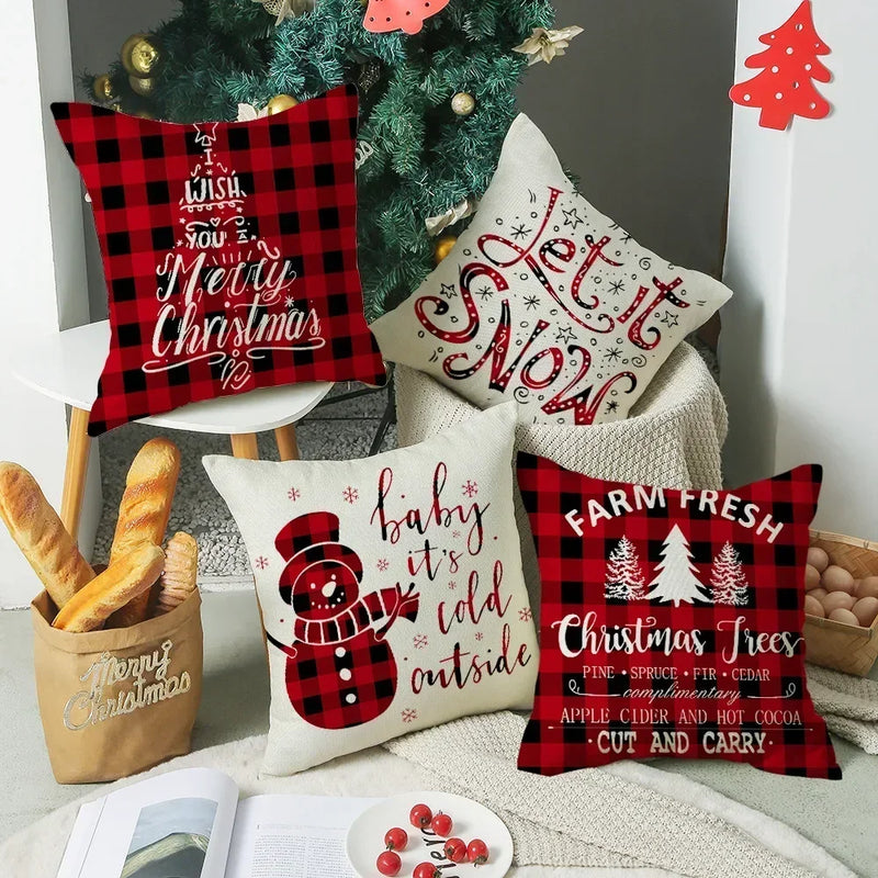 Afralia™ Christmas Elk Pillowcase 45x45cm Farmhouse Red Letter Design