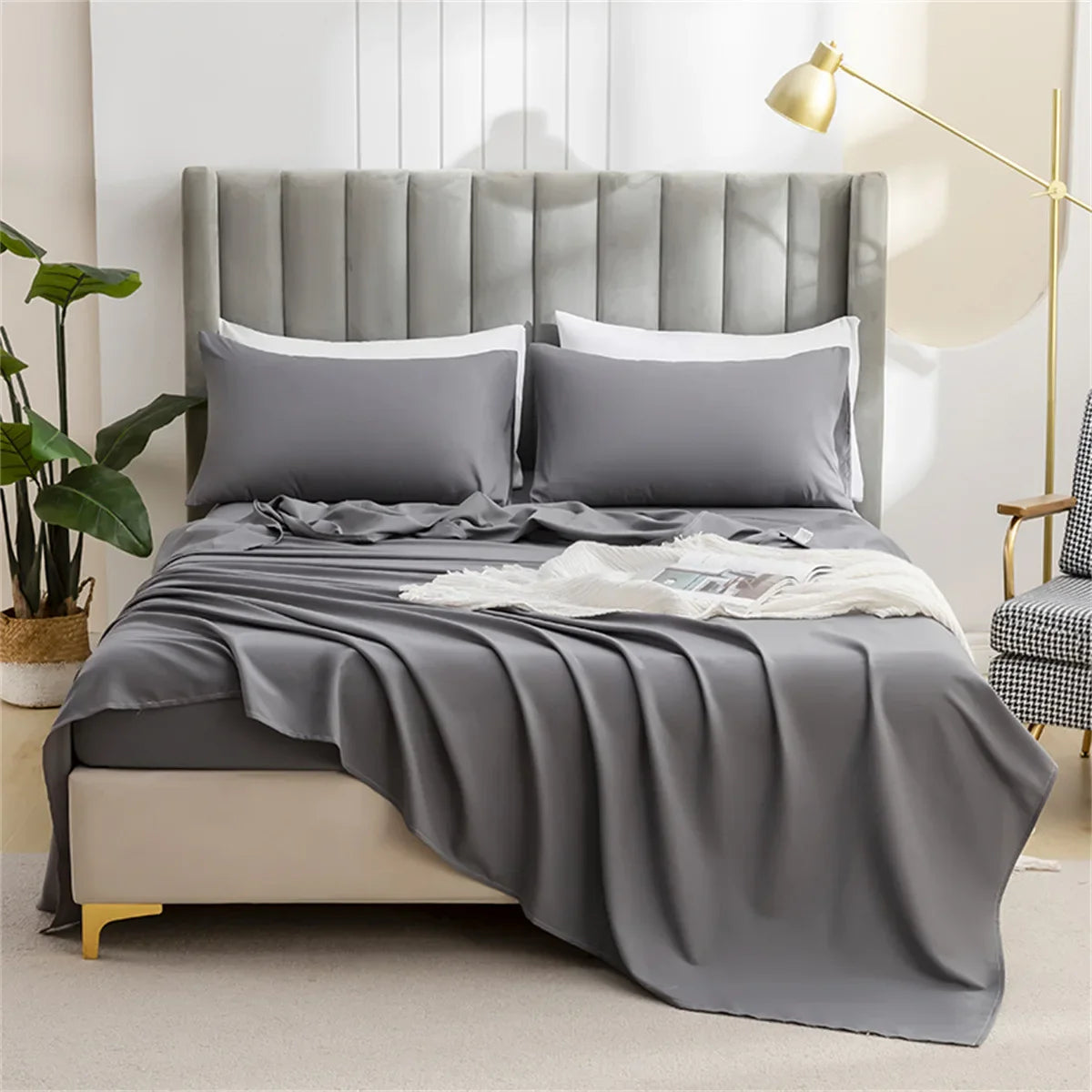 Afralia™ Solid Color Single Bed Sheet Soft Comfortable Bedding All Seasons Queen Size