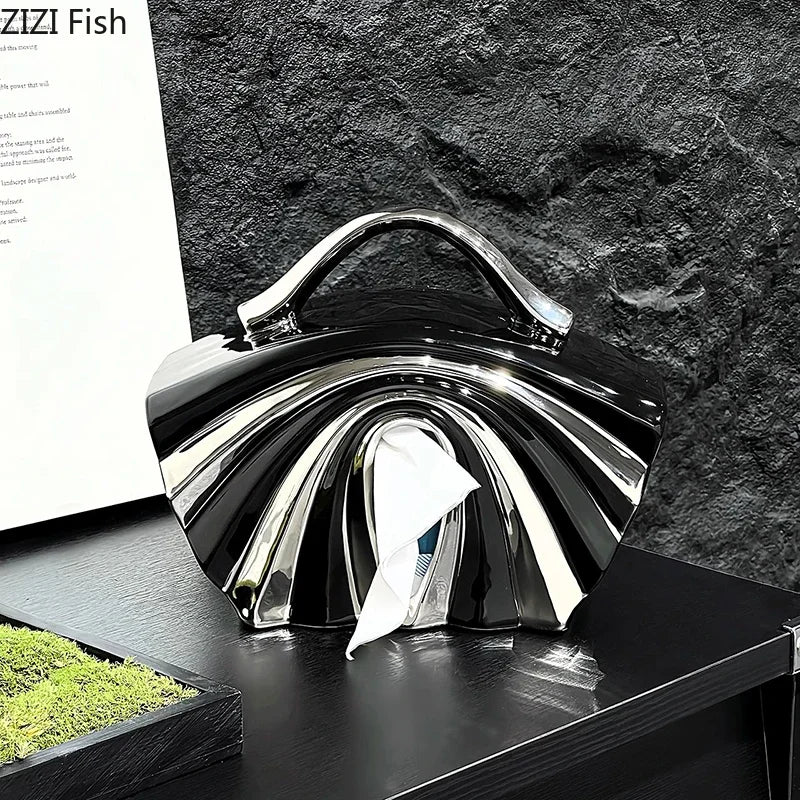 Afralia™ Handbag Shape Tissue Box: Creative Silver-Plated Ceramic Desk Decoration