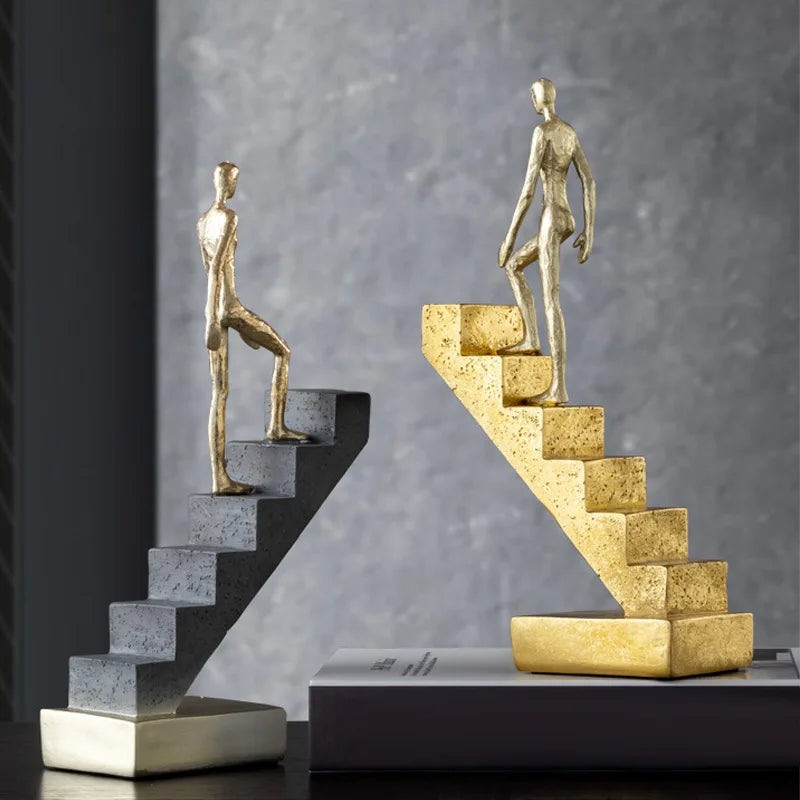 Afralia™ Golden Man Abstract Resin Figure Sculpture Staircase Decor