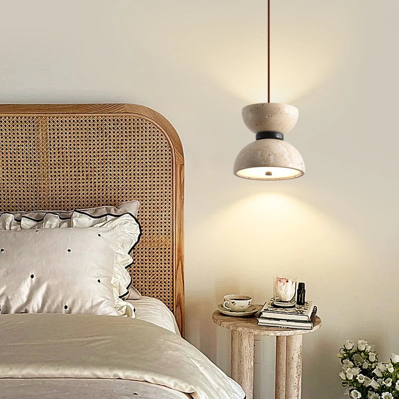 Afralia™ Yellow Travertine LED Hanging Pendant Light for Home Decor Bedroom Dining Living Room