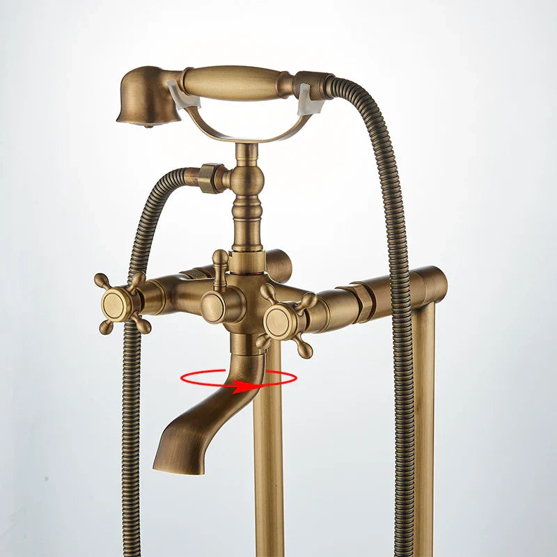 Afralia™ Brass Freestanding Bathtub Filler with Handshower, Dual Handles & Shower Set