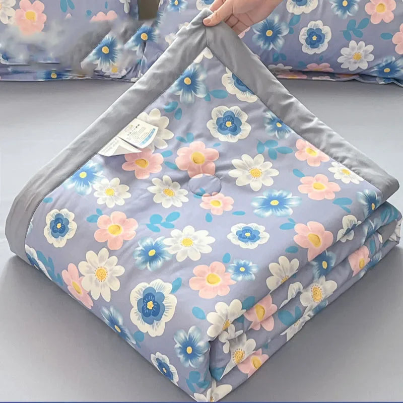 Afralia™ Fashion Flower Print Cool Blanket for Summer Comforter Single Double Bed Home Decor