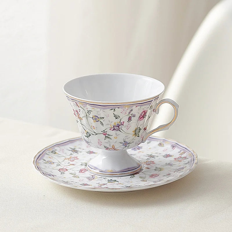 Afralia™ Rural Flowers Ceramic Cup & Saucer Set for Dining Table and Coffee, Classical Design