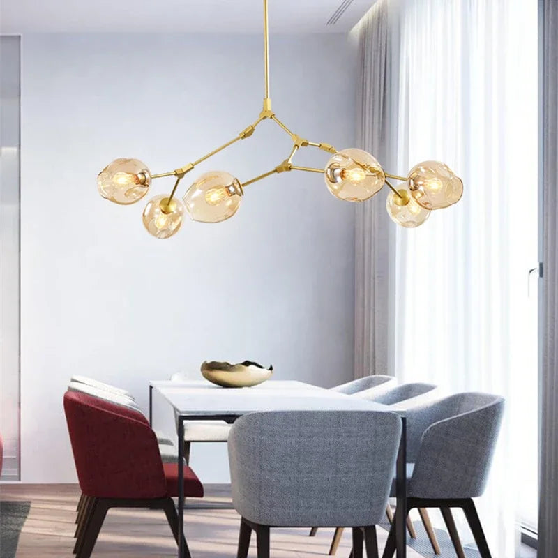 Afralia™ Glass Branch Ceiling Chandelier with Multi Color Lampshades