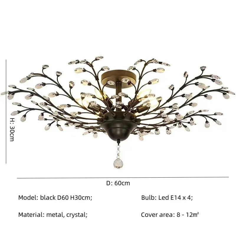 Afralia™ Crystal Tree Chandelier Ceiling Light for Bedroom with LED E14 Bulbs