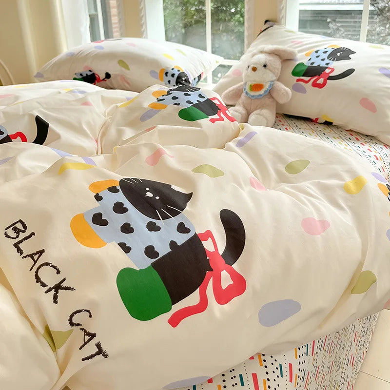 Afralia™ Grid Print Cotton Bedding Set for Single Double Beds