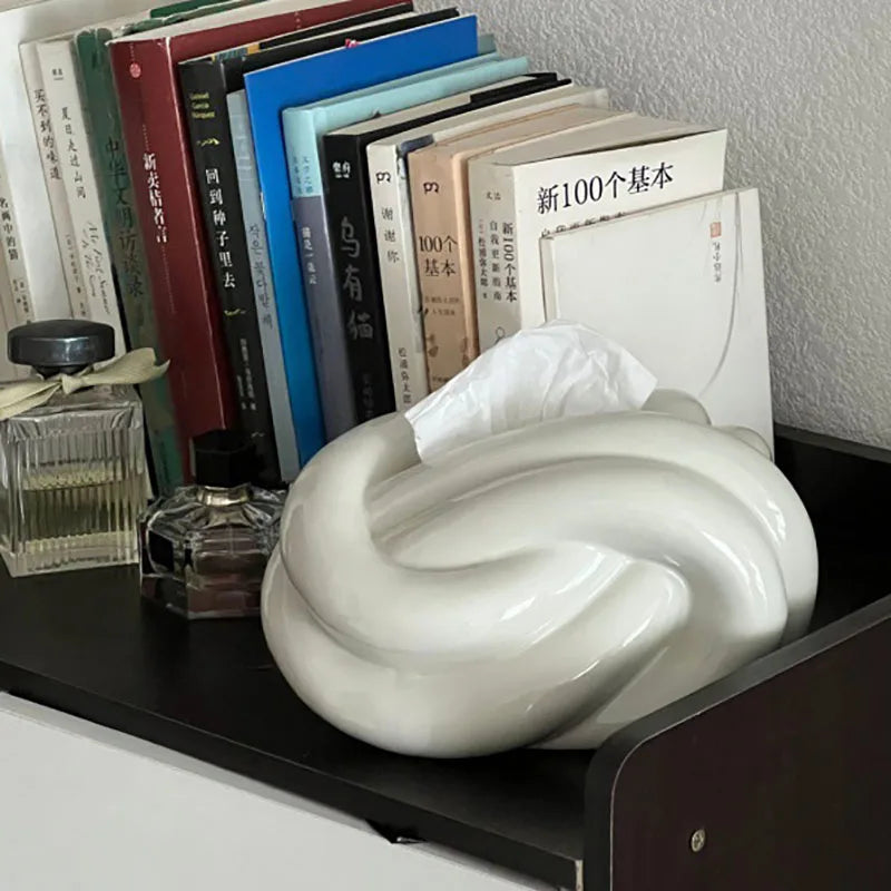 Afralia™ Ceramic Knot Tissue Box Paper Extractor Porcelain Napkin Holder Modern Decoration