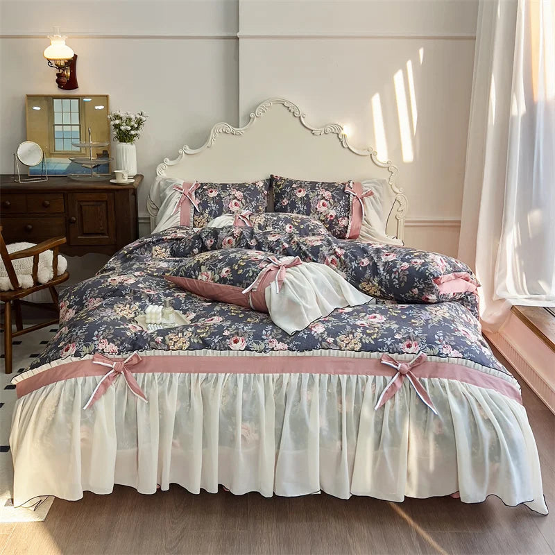 Afralia™ Chiffon Lace Ruffles Princess Egyptian Cotton Bedding Set