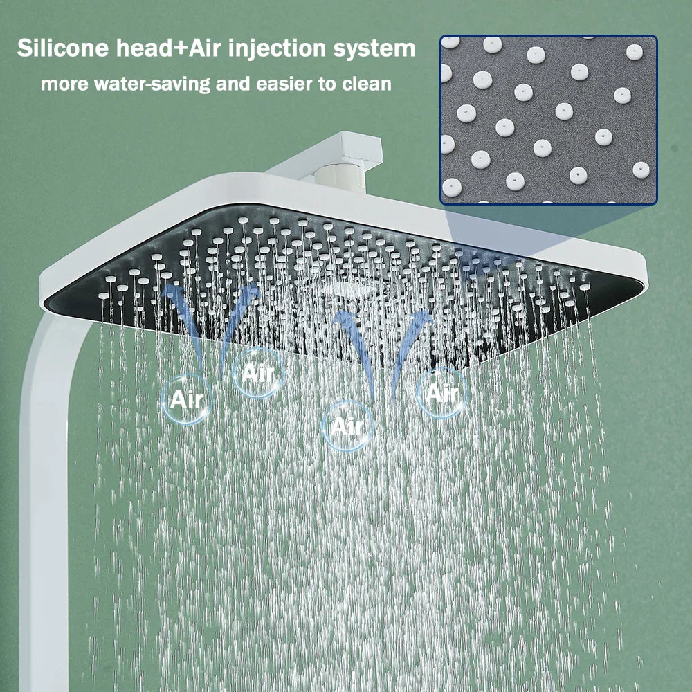 Afralia™ Thermostatic Shower Faucet Set Grey 4 Ways Rainfall Bath Mixer Tap with Tub Spout