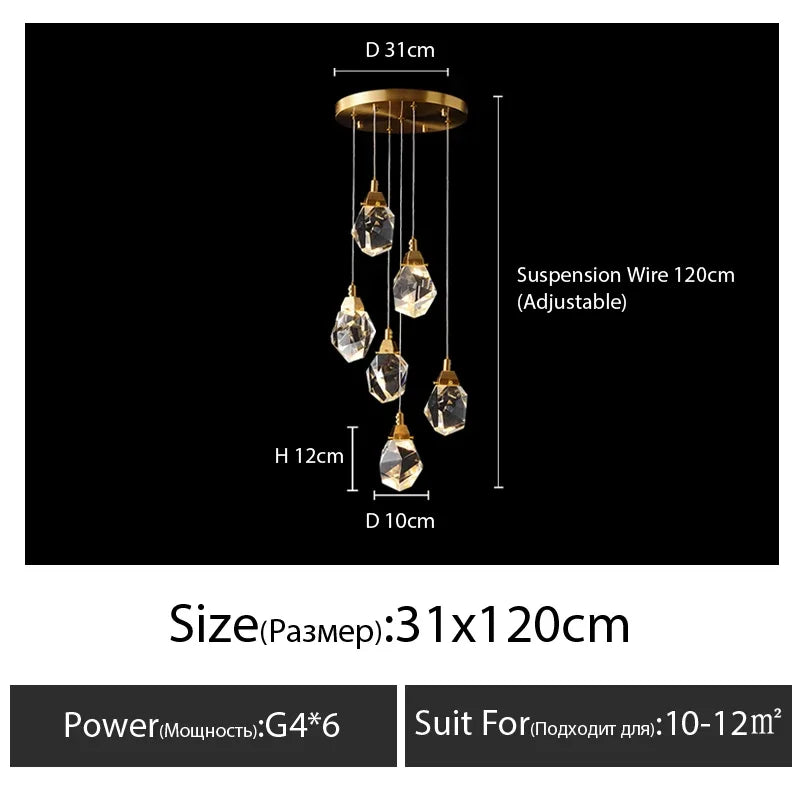 Afralia™ Diamond Crystal Chandelier Staircase LED Golden Chandeliers Lighting for Luxurious Home Décor