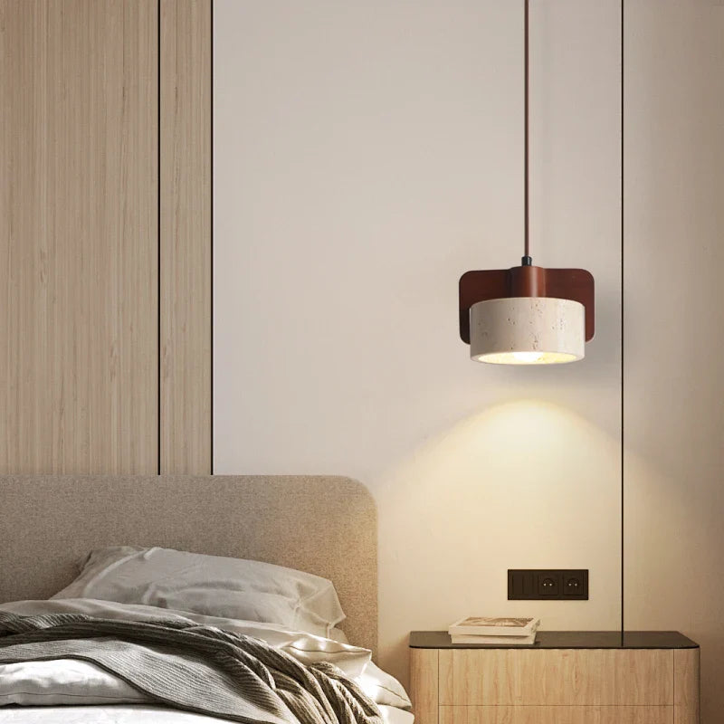 Afralia™ Wood LED Pendant Light Mid Century Modern Yellow Travertine Decor