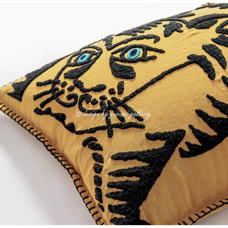 Afralia™ Tiger Embroidered Throw Pillow Covers for Sofa Bed Couch – Luxury Handmade Décor