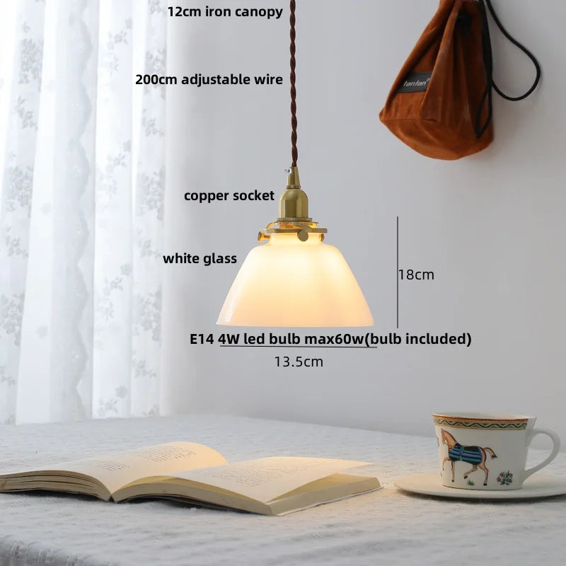 Afralia™ Vintage Green Glass LED Pendant Light Fixture for Kitchen Bar Loft - Copper Socket