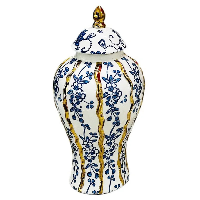 Afralia™ Blue Glazed Ceramic General Vase Handicrafts Flower Vase Ginger Jar