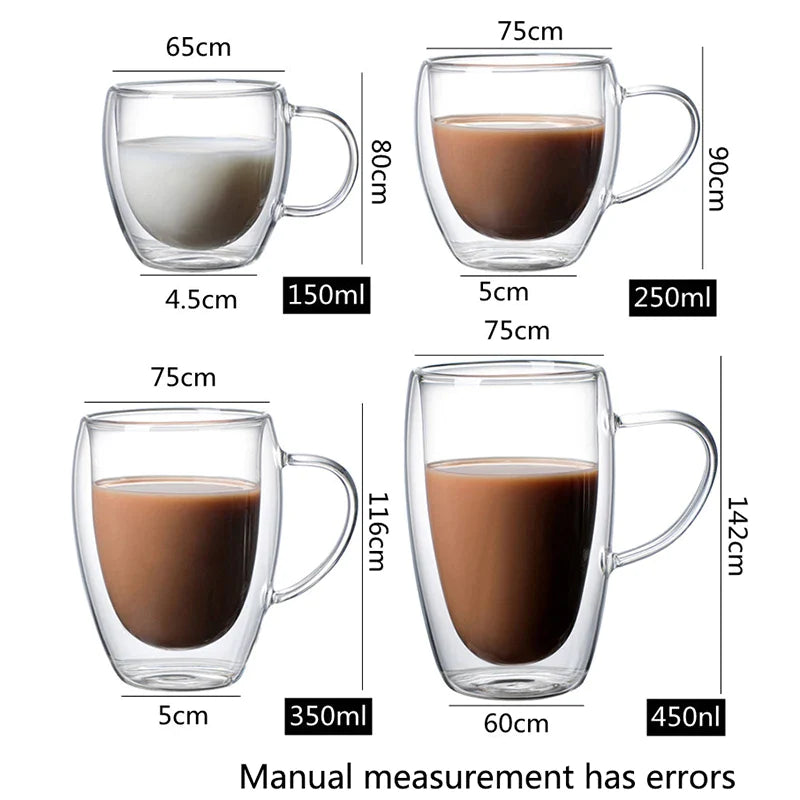 Afralia™ Double Wall Borosilicate Glass Mug Heat Resistant Tea Coffee Cup