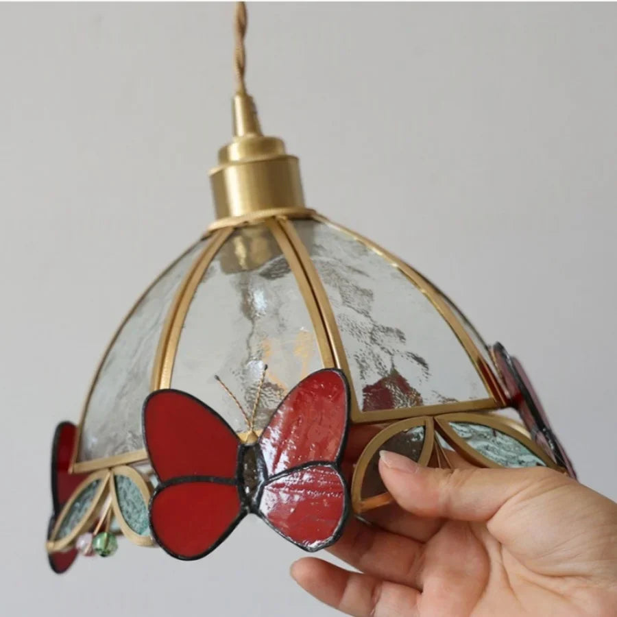 Afralia Tiffany Butterfly Glass Wall Lamp with Adjustable LED Light