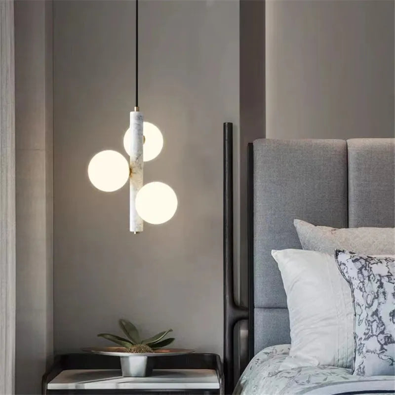 Scandi Marble Pendant Light White Glass Ball Bedroom Living Room Bar Lamp Afralia™