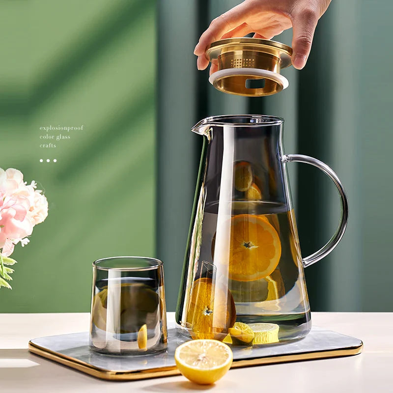 Afralia™ Glass Tea Jug & Water Kettle Set - Heat Resistant Teaware Tray & Accessories