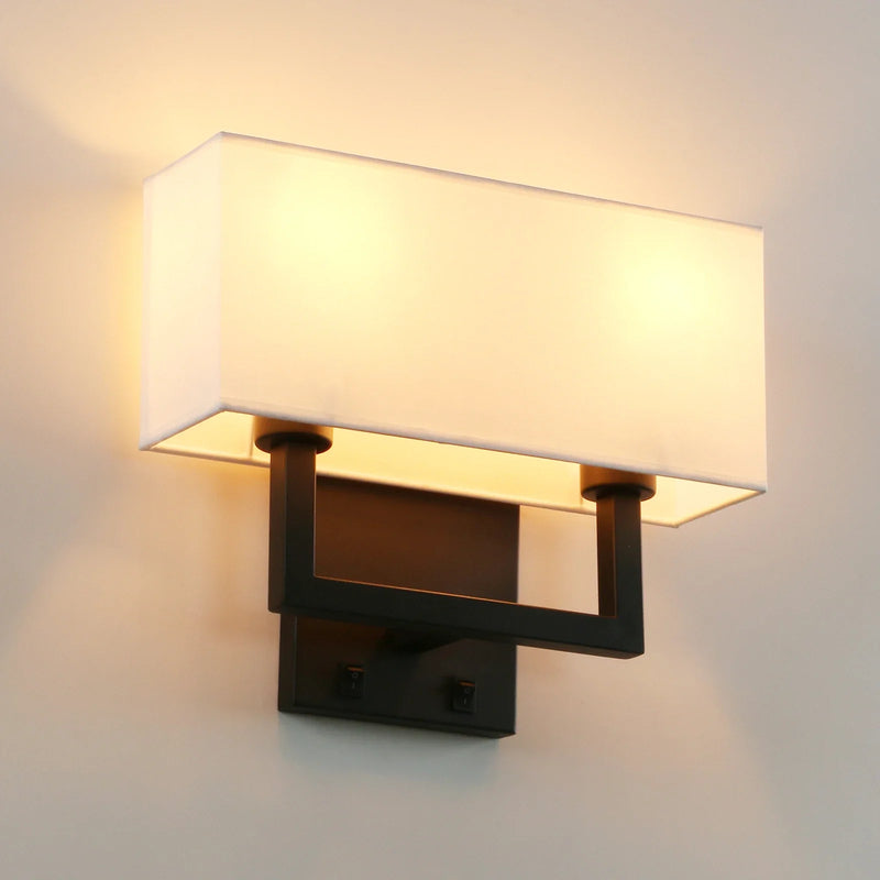 Afralia™ Permo Wall Sconce Light Fixture with White Textile Shades and On/Off Switch