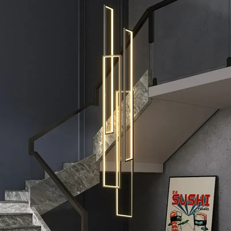 Afralia™ Modern LED Stair Chandelier in Black/Gold for Duplex Villa with Minimalist Design