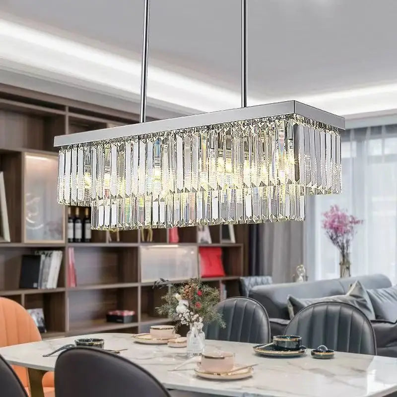 Afralia™ Silver Crystal Chandelier: Luxury LED Pendant for Dining Room & Kitchen Island