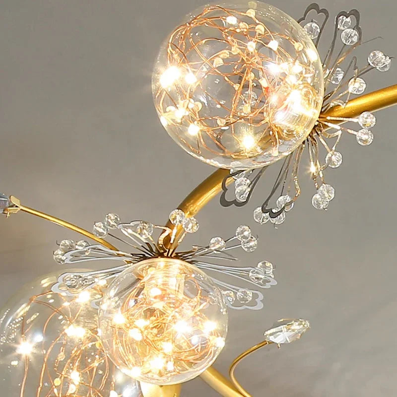 Afralia™ Modern Gold Crystal Glass Ball Star LED Chandelier for Home Décor