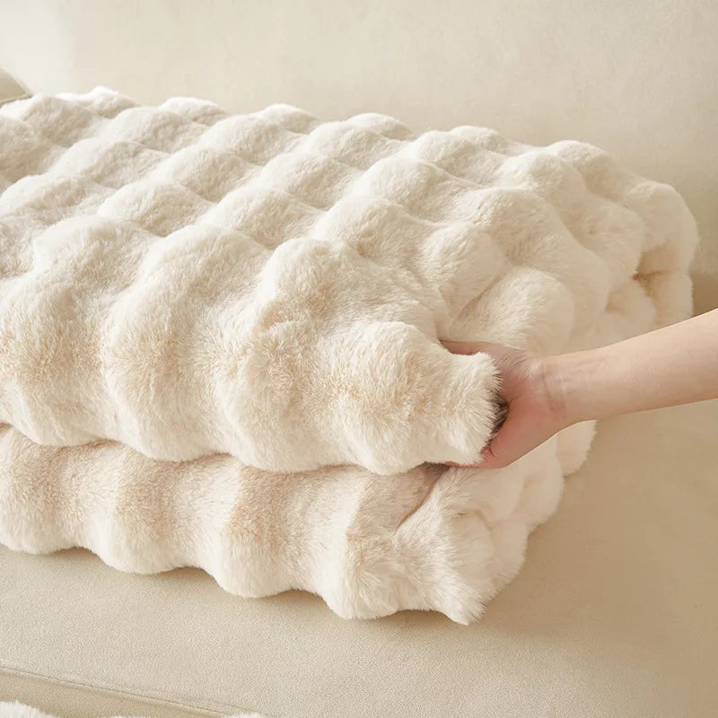 Afralia™ Luxe Faux Rabbit Fur Blanket in Solid Color - Cozy Sofa Cover for Autumn Winter