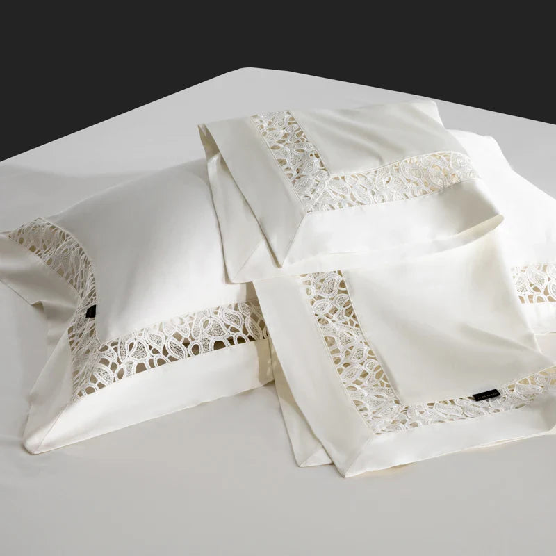 Afralia™ Silky Lace Broad Side Duvet Set with Fitted Sheet & Pillowcases