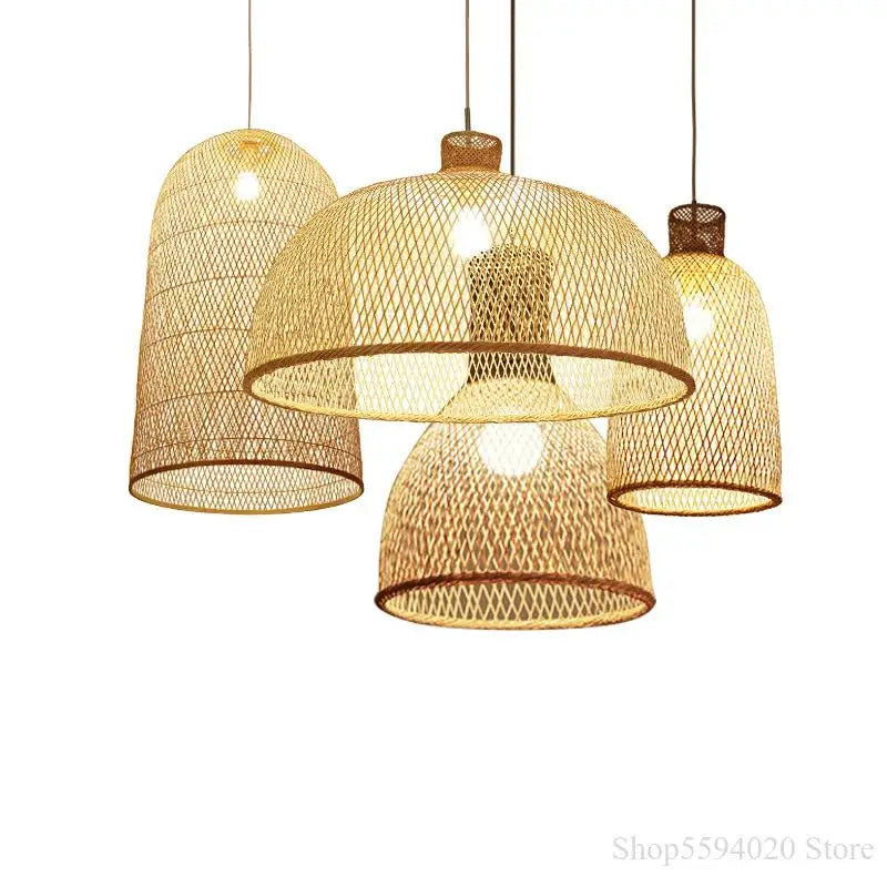 Afralia™ Vintage Chinese Bamboo Art Pendant Light - Wood Suspension Fixture