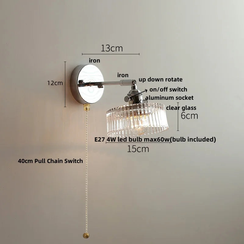 Afralia™ Clear Glass LED Wall Lamp Pull Chain Switch Modern Up Down Rotatable Stair Light Fixtures
