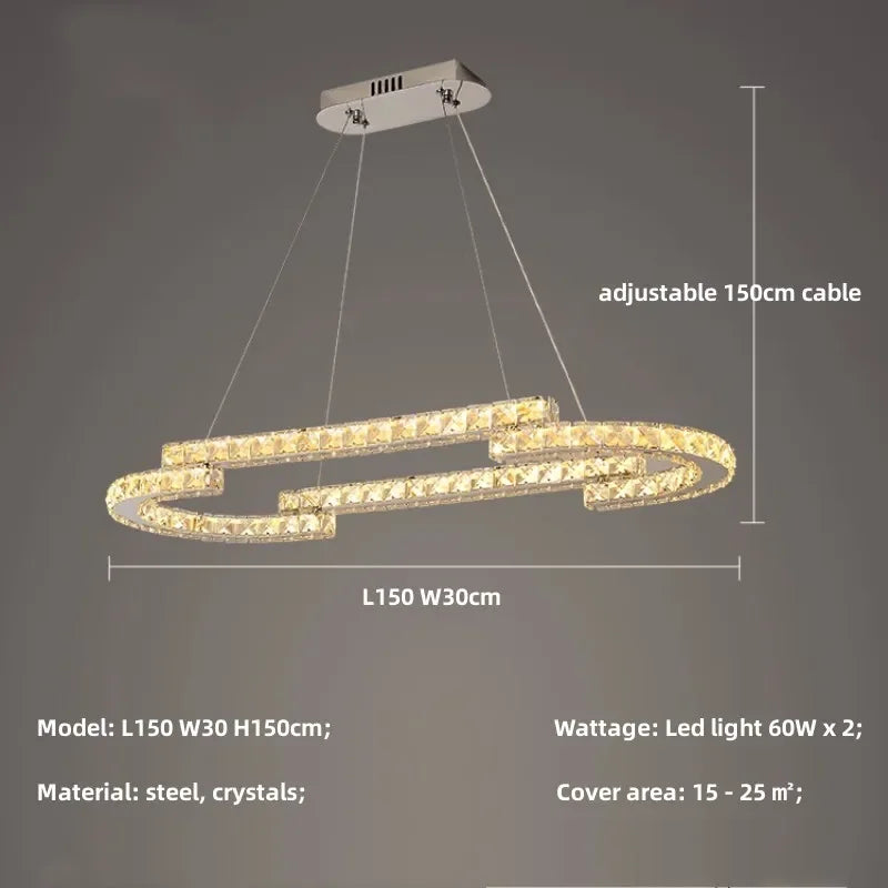 Afralia™ Oval Steel LED Pendant Lights with K9 Crystals