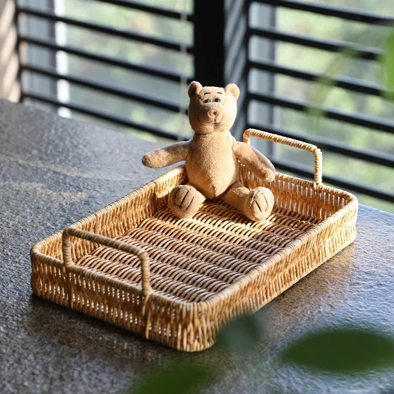 Afralia™ Rattan Weave Handle Tray - Multipurpose Serving Basket for Home Organization.